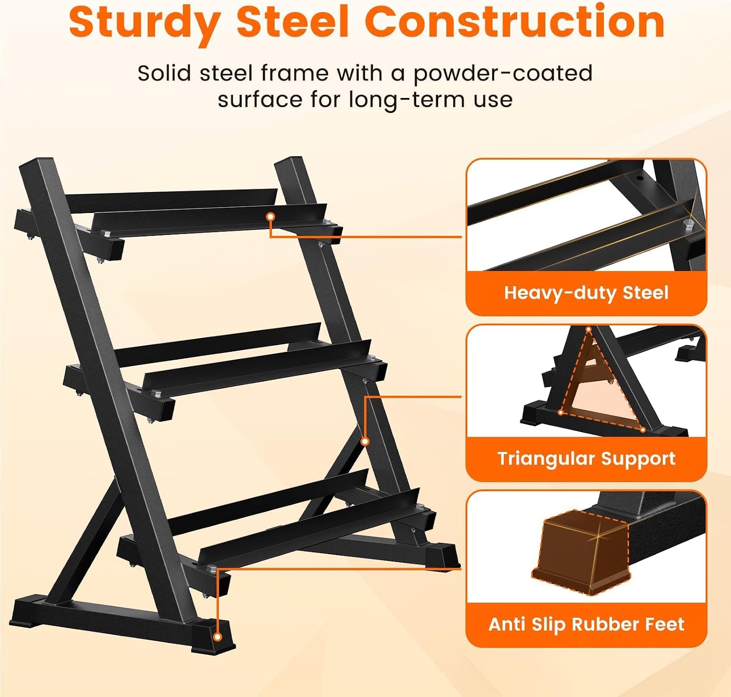 3‑Tier Heavy‑Duty Dumbbell Rack