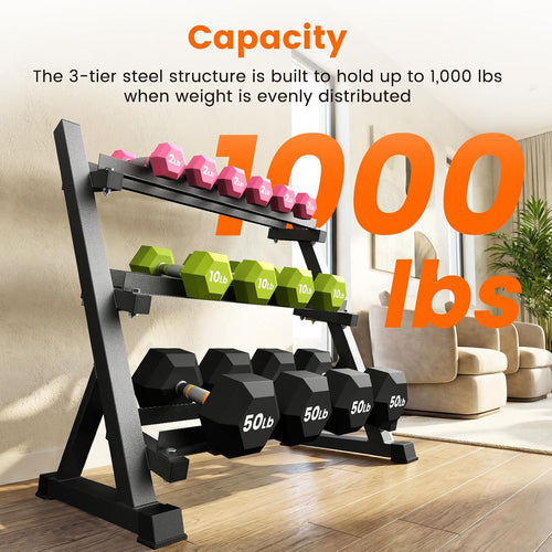 3‑Tier Heavy‑Duty Dumbbell Rack