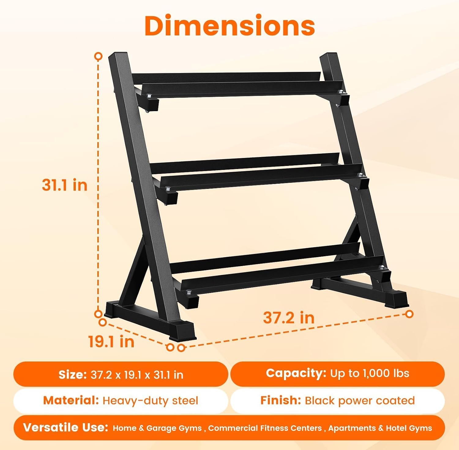3‑Tier Heavy‑Duty Dumbbell Rack