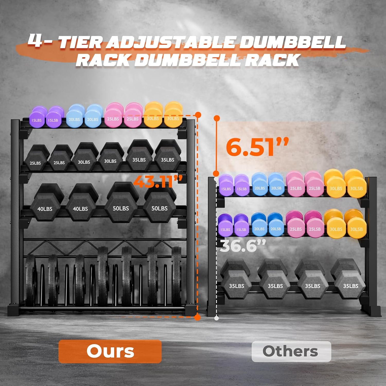 4‑Tier Adjustable Weight Storage Rack