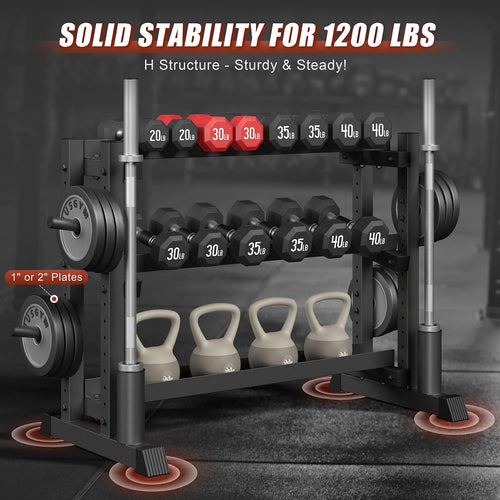 3‑Tier H‑Frame Weight Storage Rack