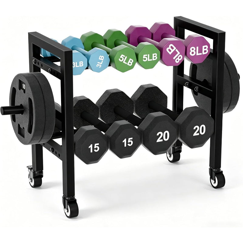 2‑Tier Wheeled Dumbbell Storage Rack