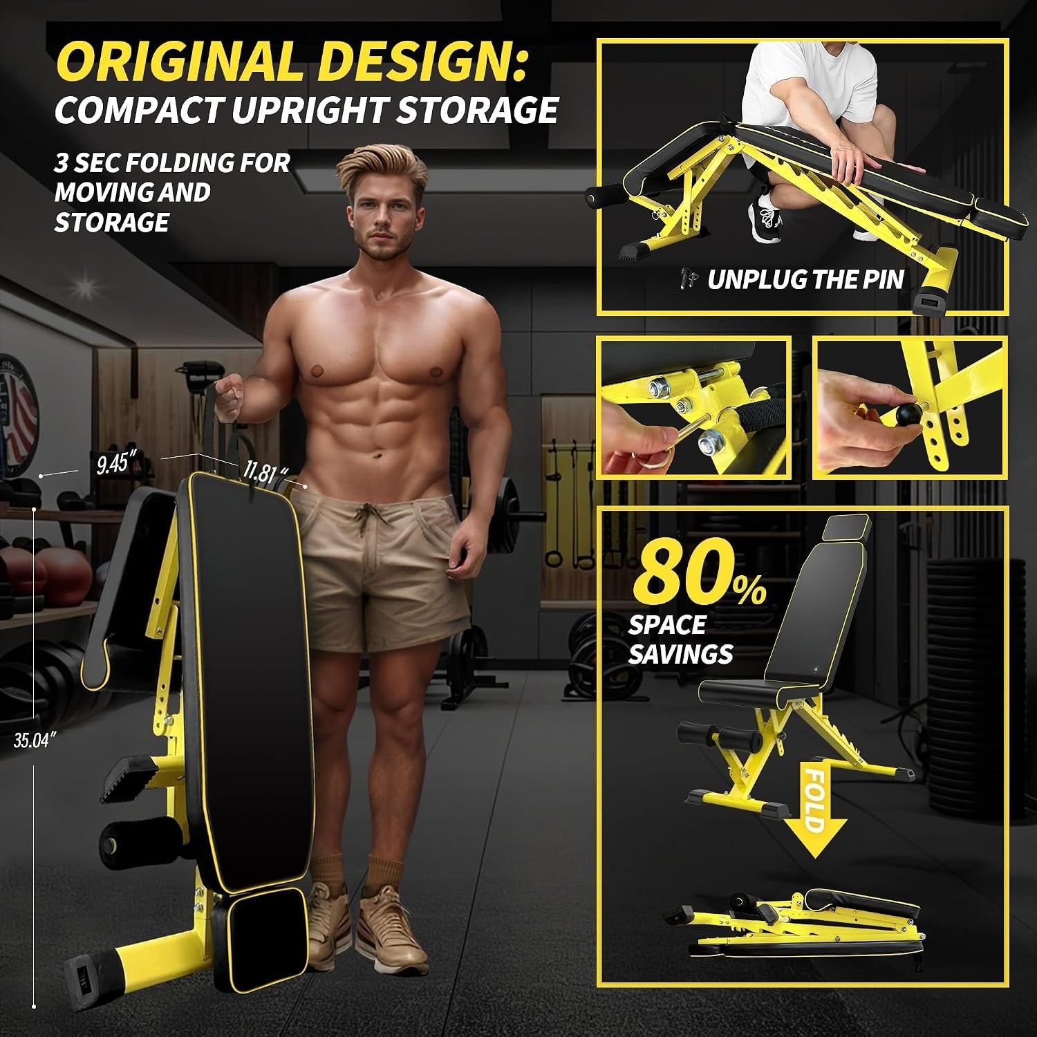 Yellow Folding Adjustable Weight Bench